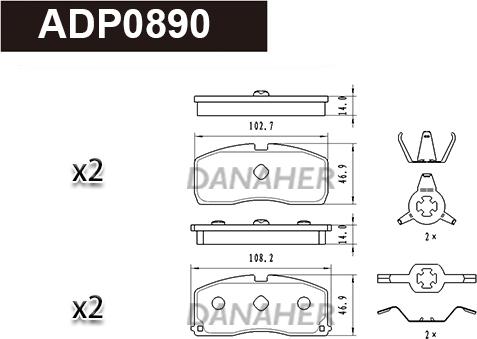 Danaher ADP0890 - Тормозные колодки, дисковые, комплект autodnr.net