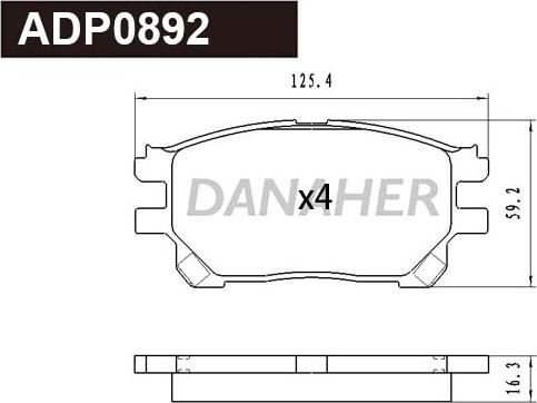 Danaher ADP0892 - Тормозные колодки, дисковые, комплект autodnr.net