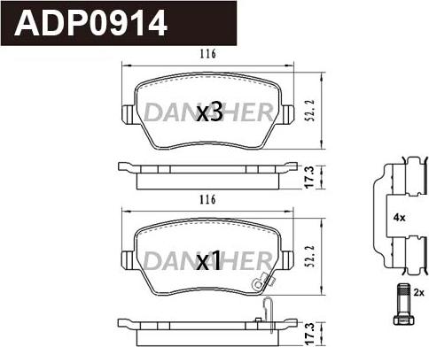 Danaher ADP0914 - Гальмівні колодки, дискові гальма autocars.com.ua