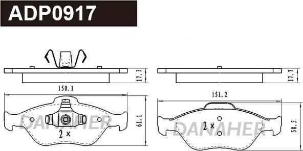 Danaher ADP0917 - Гальмівні колодки, дискові гальма autocars.com.ua