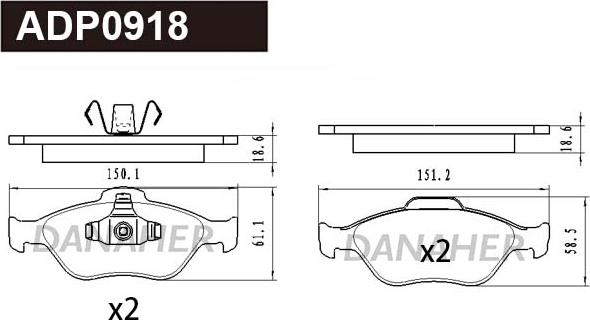 Danaher ADP0918 - Гальмівні колодки, дискові гальма autocars.com.ua