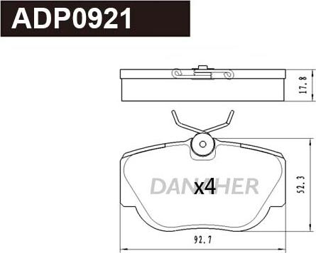 Danaher ADP0921 - Гальмівні колодки, дискові гальма autocars.com.ua