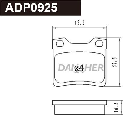 Danaher ADP0925 - Гальмівні колодки, дискові гальма autocars.com.ua