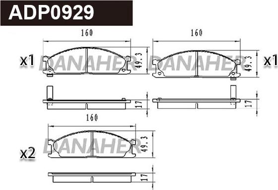 Danaher ADP0929 - Гальмівні колодки, дискові гальма autocars.com.ua