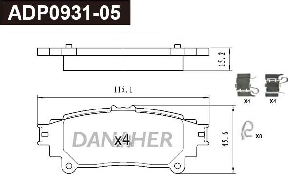 Danaher ADP0931-05 - Гальмівні колодки, дискові гальма autocars.com.ua