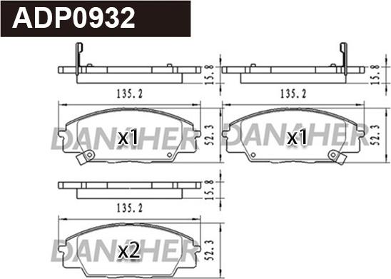 Danaher ADP0932 - Гальмівні колодки, дискові гальма autocars.com.ua