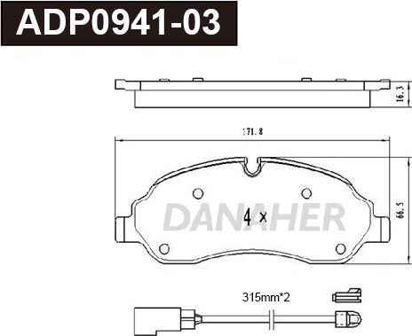 Danaher ADP0941-03 - Гальмівні колодки, дискові гальма autocars.com.ua