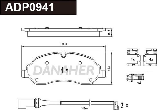 Danaher ADP0941 - Гальмівні колодки, дискові гальма autocars.com.ua