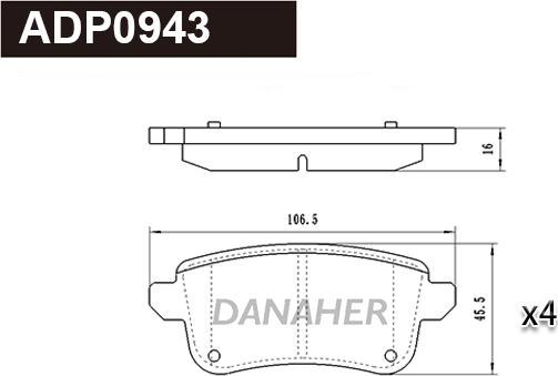 Danaher ADP0943 - Гальмівні колодки, дискові гальма autocars.com.ua