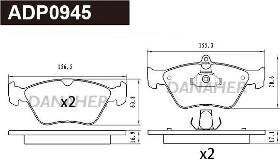 Danaher ADP0945 - Гальмівні колодки, дискові гальма autocars.com.ua