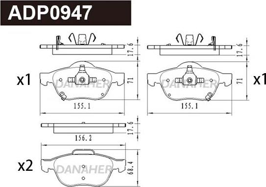 Danaher ADP0947 - Гальмівні колодки, дискові гальма autocars.com.ua