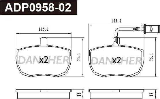 Danaher ADP0958-02 - Гальмівні колодки, дискові гальма autocars.com.ua