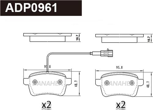 Danaher ADP0961 - Гальмівні колодки, дискові гальма autocars.com.ua