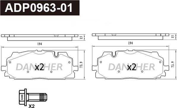 Danaher ADP0963-01 - Гальмівні колодки, дискові гальма autocars.com.ua