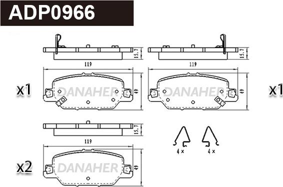 Danaher ADP0966 - Гальмівні колодки, дискові гальма autocars.com.ua