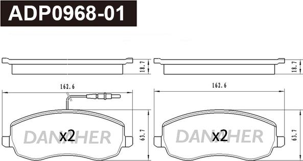 Danaher ADP0968-01 - Гальмівні колодки, дискові гальма autocars.com.ua