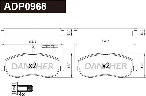 Danaher ADP0968 - Гальмівні колодки, дискові гальма autocars.com.ua