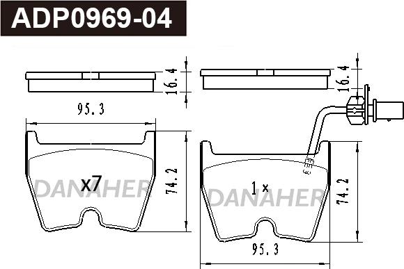 Danaher ADP0969-04 - Гальмівні колодки, дискові гальма autocars.com.ua