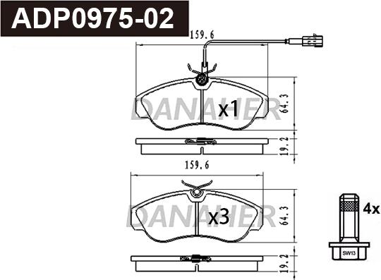 Danaher ADP0975-02 - Гальмівні колодки, дискові гальма autocars.com.ua