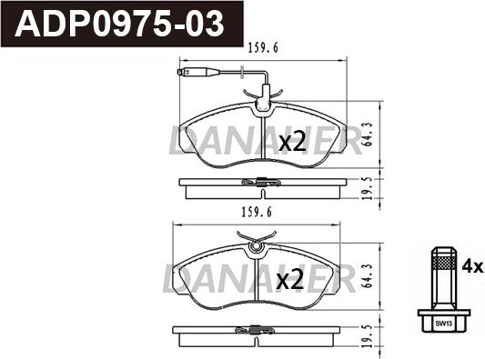 Danaher ADP0975-03 - Гальмівні колодки, дискові гальма autocars.com.ua