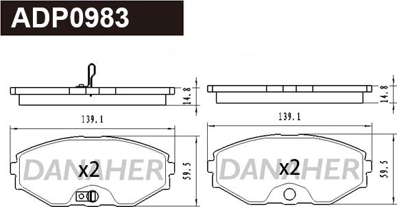 Danaher ADP0983 - Гальмівні колодки, дискові гальма autocars.com.ua