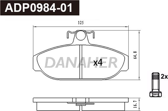 Danaher ADP0984-01 - Гальмівні колодки, дискові гальма autocars.com.ua