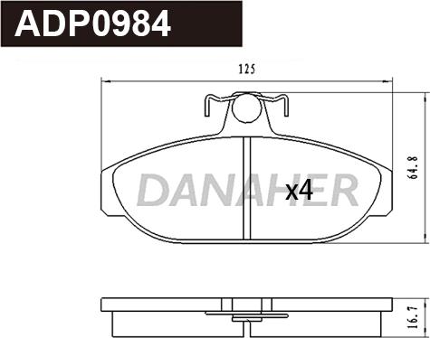 Danaher ADP0984 - Гальмівні колодки, дискові гальма autocars.com.ua