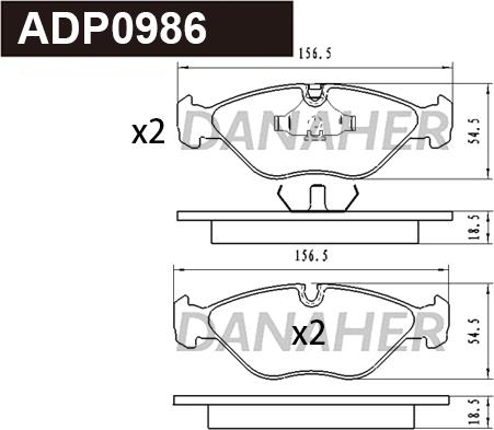 Danaher ADP0986 - Гальмівні колодки, дискові гальма autocars.com.ua