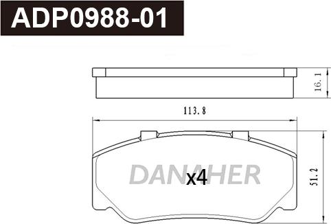 Danaher ADP0988-01 - Тормозные колодки, дисковые, комплект autodnr.net