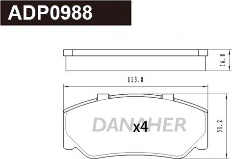 Danaher ADP0988 - Тормозные колодки, дисковые, комплект autodnr.net