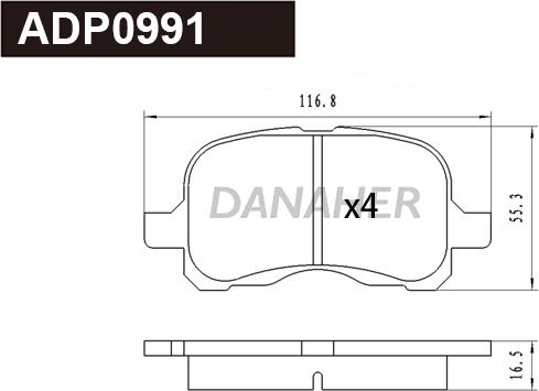 Danaher ADP0991 - Тормозные колодки, дисковые, комплект autodnr.net