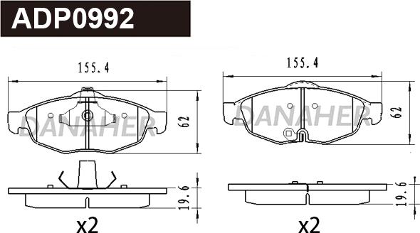 Danaher ADP0992 - Гальмівні колодки, дискові гальма autocars.com.ua