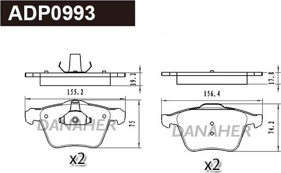 Danaher ADP0993 - Гальмівні колодки, дискові гальма autocars.com.ua