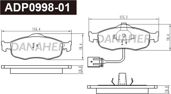 Danaher ADP0998-01 - Гальмівні колодки, дискові гальма autocars.com.ua
