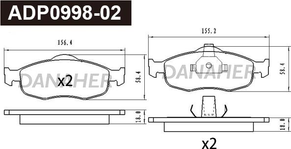 Danaher ADP0998-02 - Гальмівні колодки, дискові гальма autocars.com.ua
