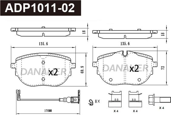 Danaher ADP1011-02 - Гальмівні колодки, дискові гальма autocars.com.ua