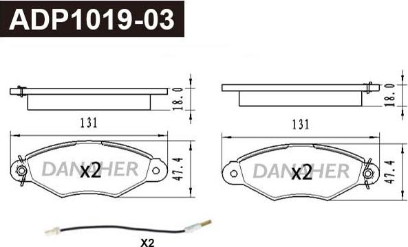 Danaher ADP1019-03 - Гальмівні колодки, дискові гальма autocars.com.ua