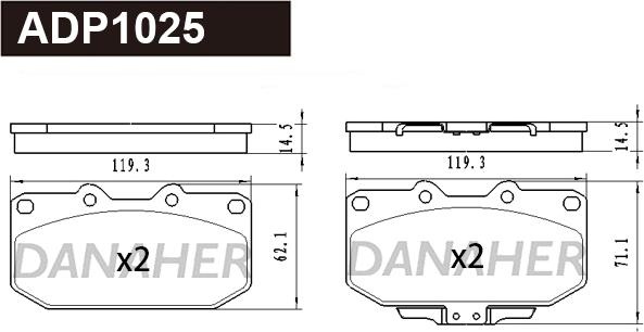 Danaher ADP1025 - Гальмівні колодки, дискові гальма autocars.com.ua