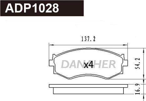 Danaher ADP1028 - Тормозные колодки, дисковые, комплект autodnr.net