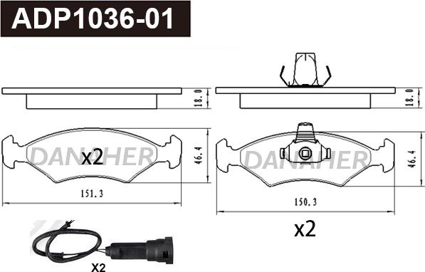 Danaher ADP1036-01 - Гальмівні колодки, дискові гальма autocars.com.ua