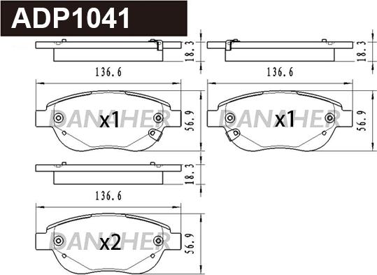 Danaher ADP1041 - Тормозные колодки, дисковые, комплект autodnr.net