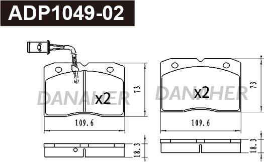 Danaher ADP1049-02 - Гальмівні колодки, дискові гальма autocars.com.ua