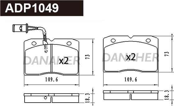 Danaher ADP1049 - Гальмівні колодки, дискові гальма autocars.com.ua