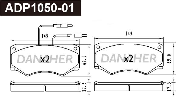 Danaher ADP1050-01 - Гальмівні колодки, дискові гальма autocars.com.ua