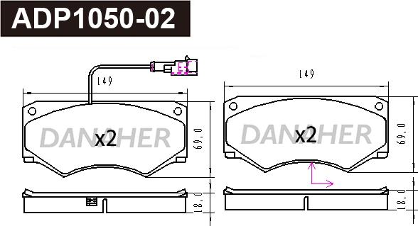 Danaher ADP1050-02 - Тормозные колодки, дисковые, комплект autodnr.net