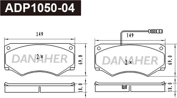 Danaher ADP1050-04 - Гальмівні колодки, дискові гальма autocars.com.ua