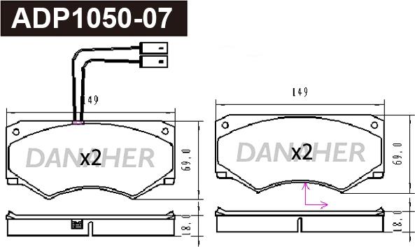 Danaher ADP1050-07 - Гальмівні колодки, дискові гальма autocars.com.ua