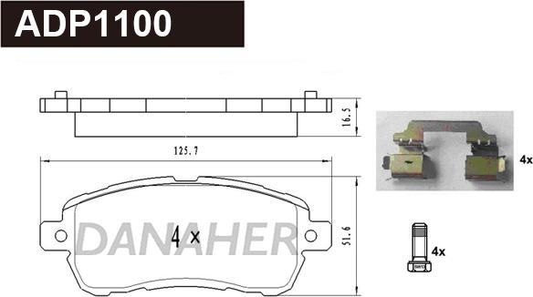 Danaher ADP1100 - Тормозные колодки, дисковые, комплект autodnr.net