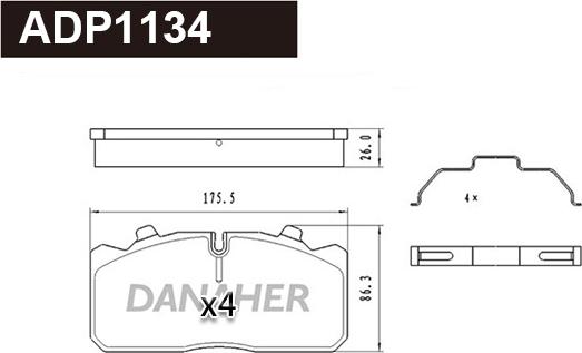 Danaher ADP1134 - Гальмівні колодки, дискові гальма autocars.com.ua