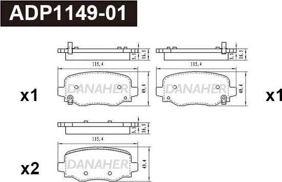 Danaher ADP1149-01 - Гальмівні колодки, дискові гальма autocars.com.ua